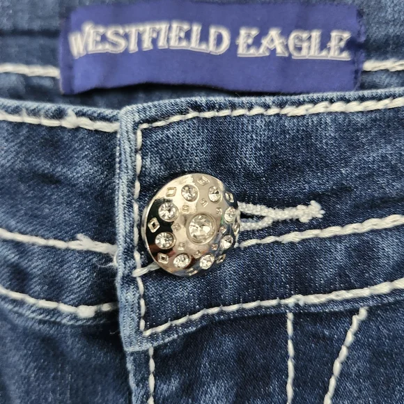 WESTFIELD EAGLE Womens Mid Rise Boot Cut Jeans Western Embroidered Rhinestone 13 - Picture 8 of 14